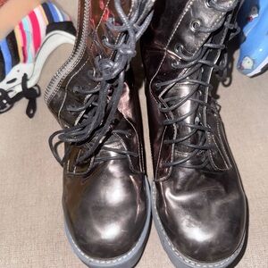 Dolls Kill Shiny Black Combat Boots